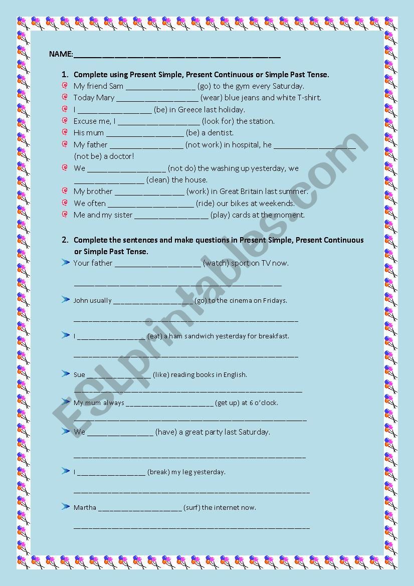 Tenses worksheet