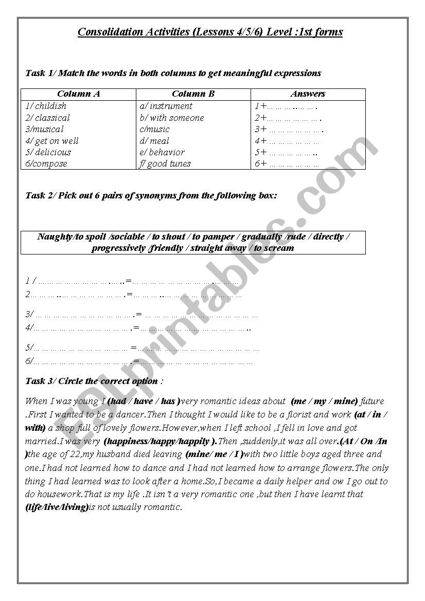 consolidation Activities worksheet