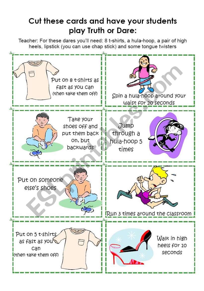 Truth or Dare: Dare Cards 5 worksheet