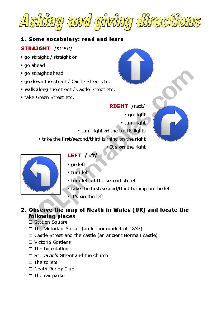 Asking and giving directions worksheet