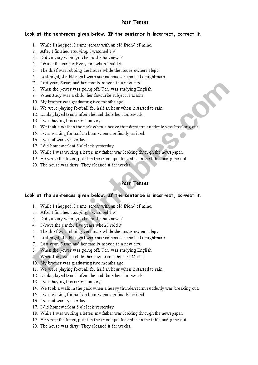 Past Tenses worksheet