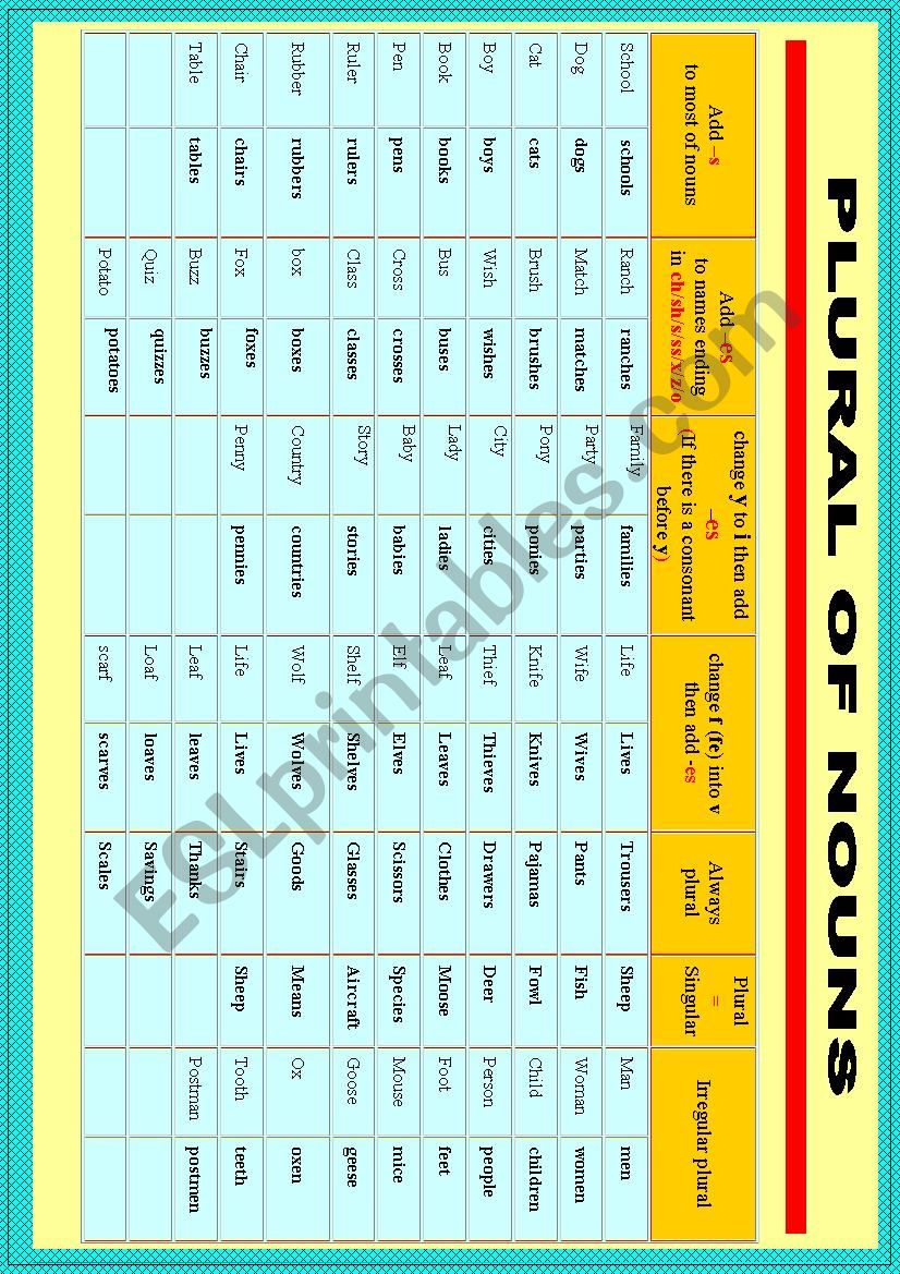 Plural of Nouns worksheet