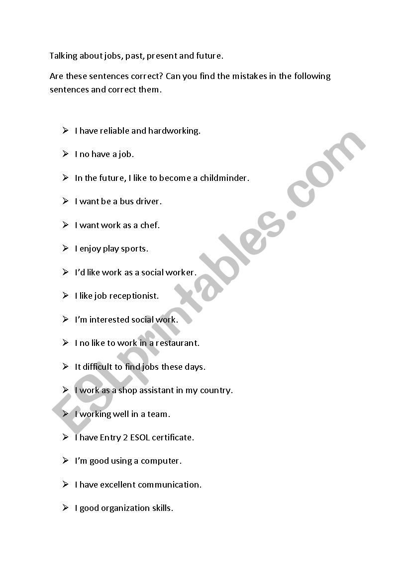 Error Correction worksheet