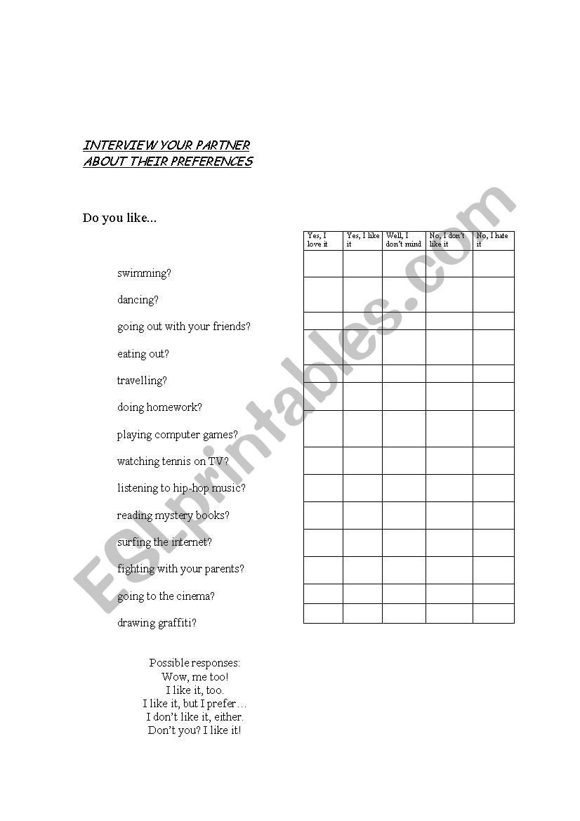 Do you like...? worksheet