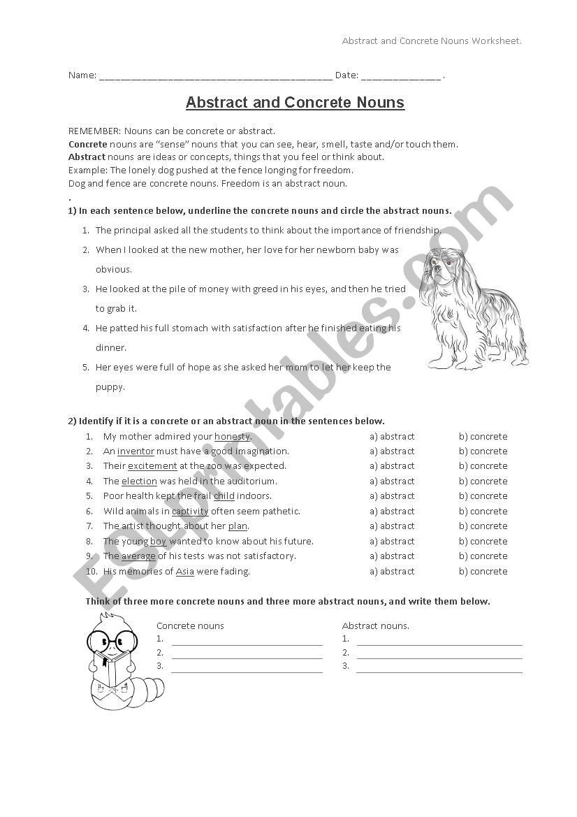 Concrete And Abstract Nouns Worksheets Printable Word Searches