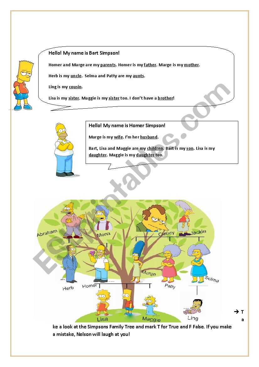 Simpons Family Tree worksheet