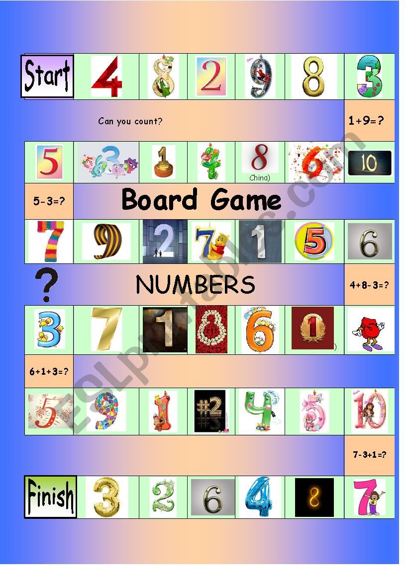 Boardgame numbers 1-10 worksheet