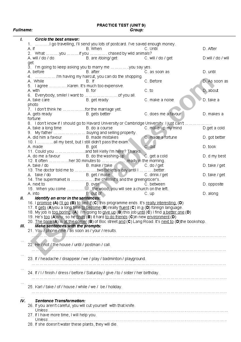 practice test for hew headway textbook