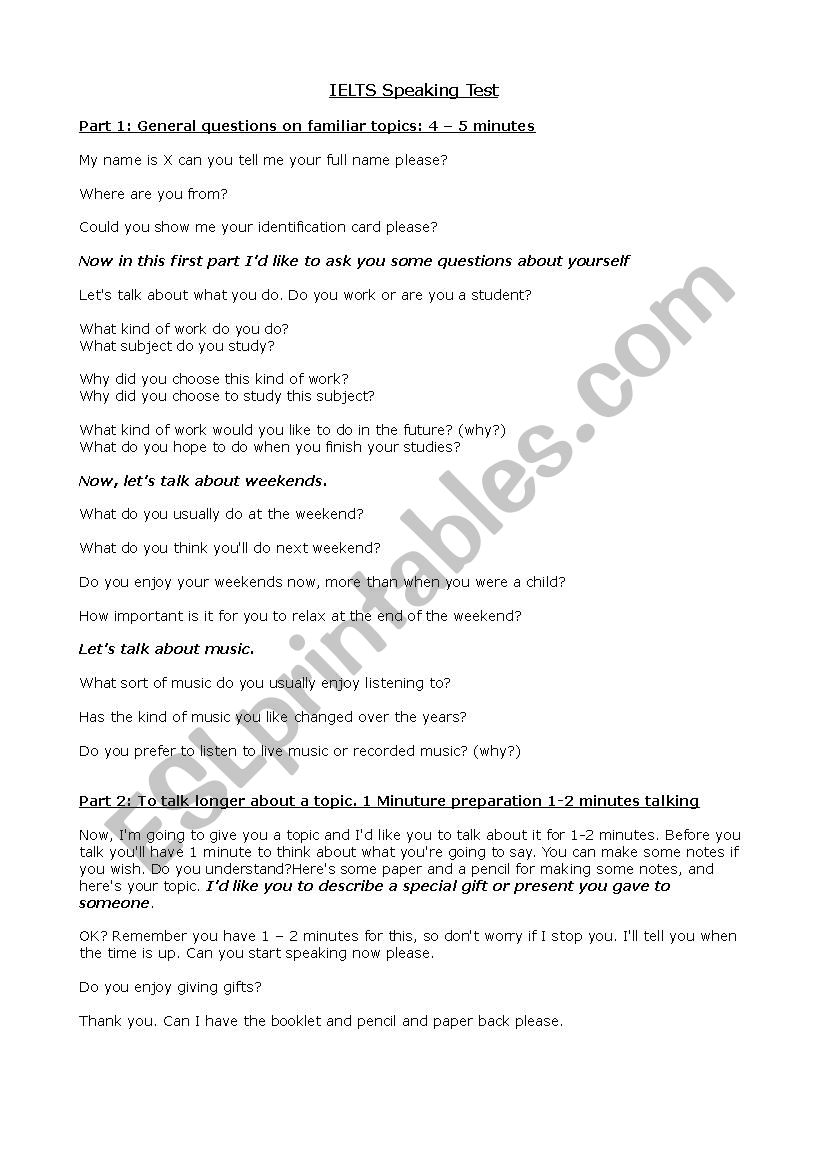 IELTS FULL SPEAKING TEST SCRIPT