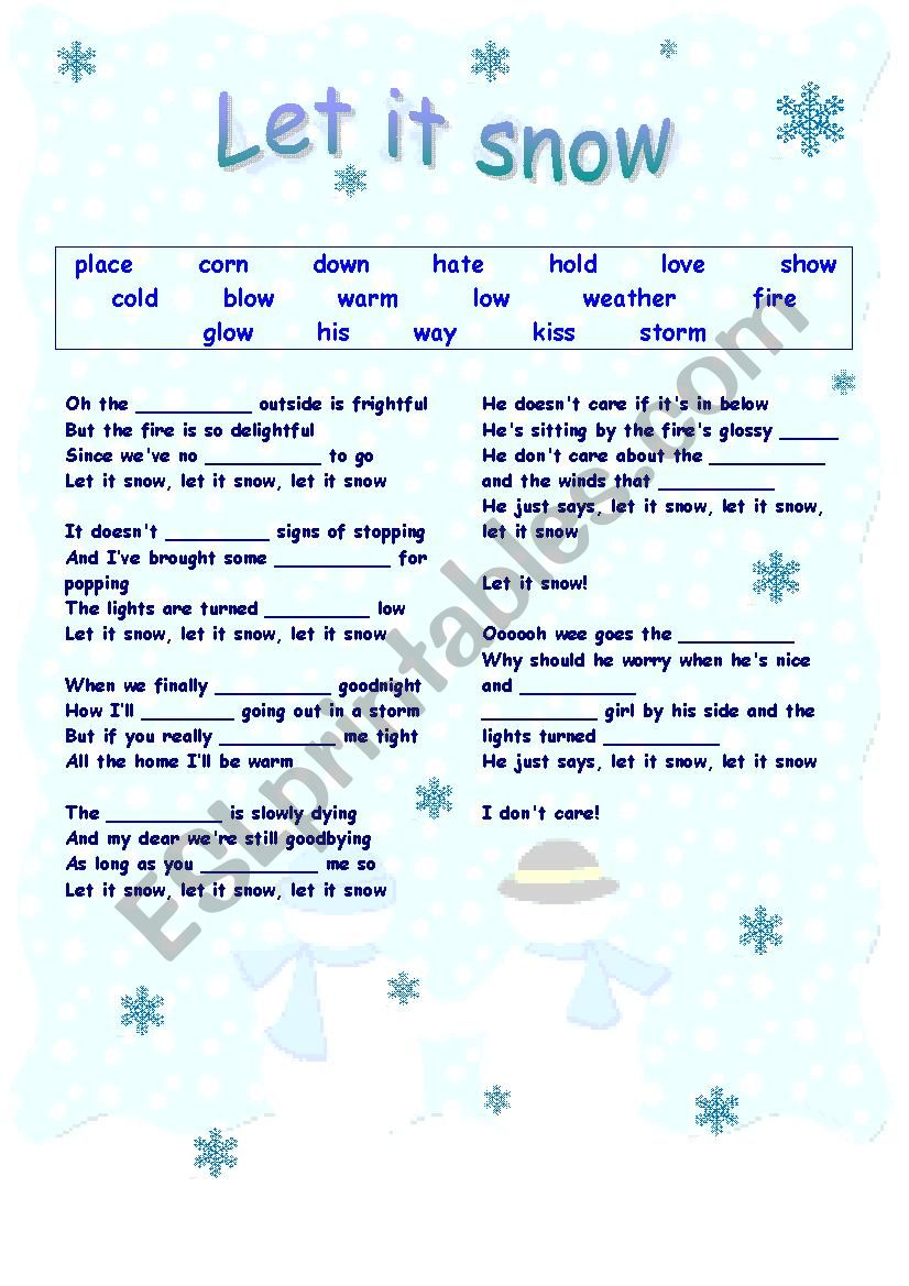 Let it snow worksheet