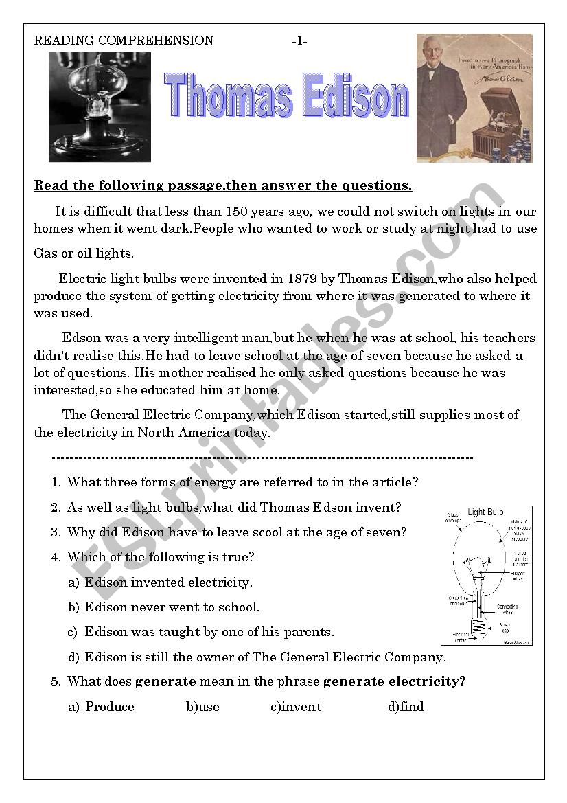 Thomas Edison worksheet