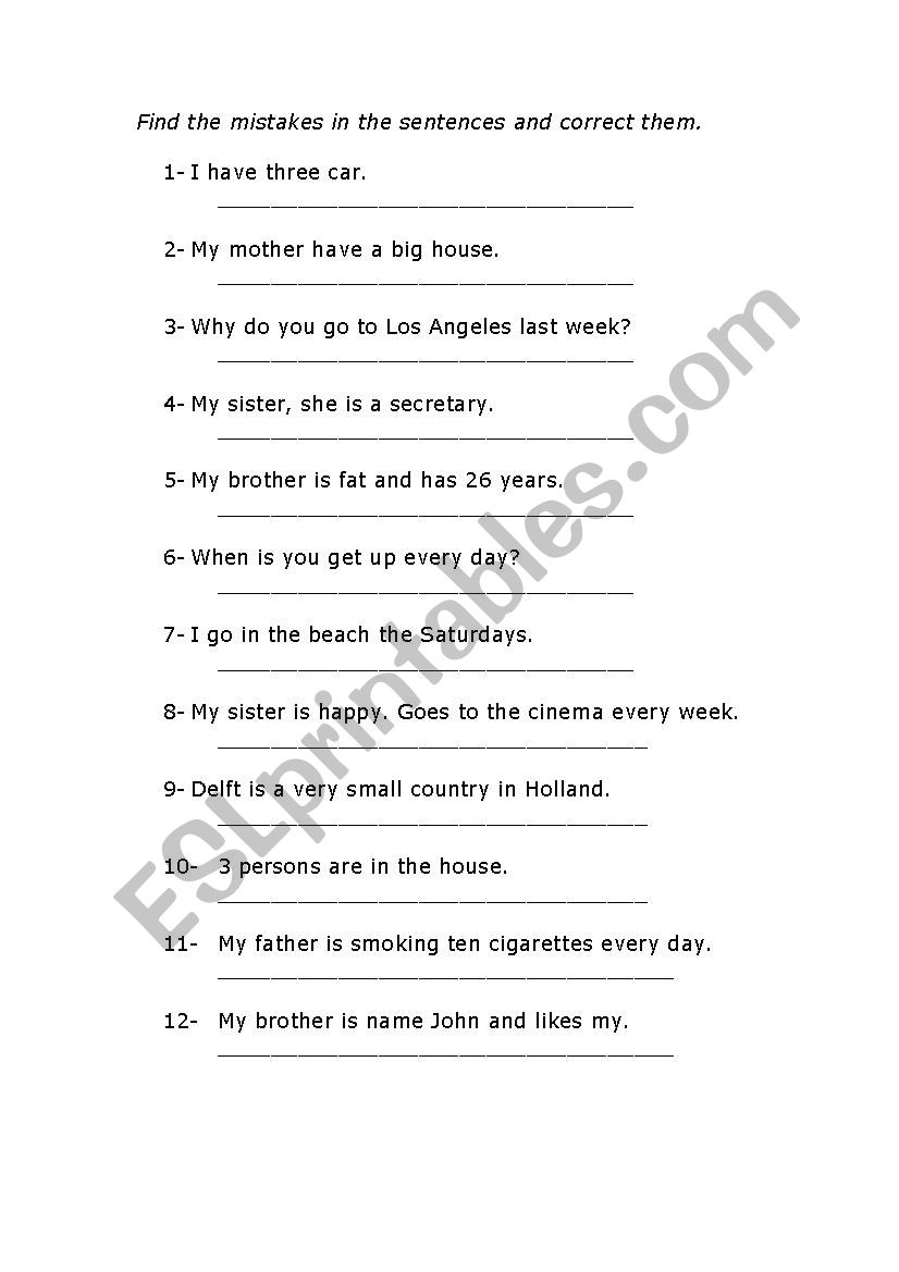 Present Simple Tense (Error Correction)