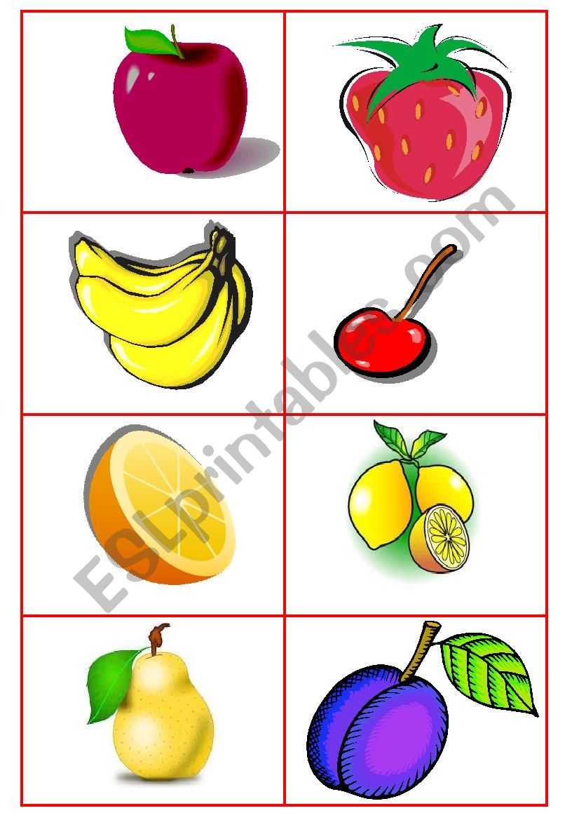 Bingo game - fruits worksheet