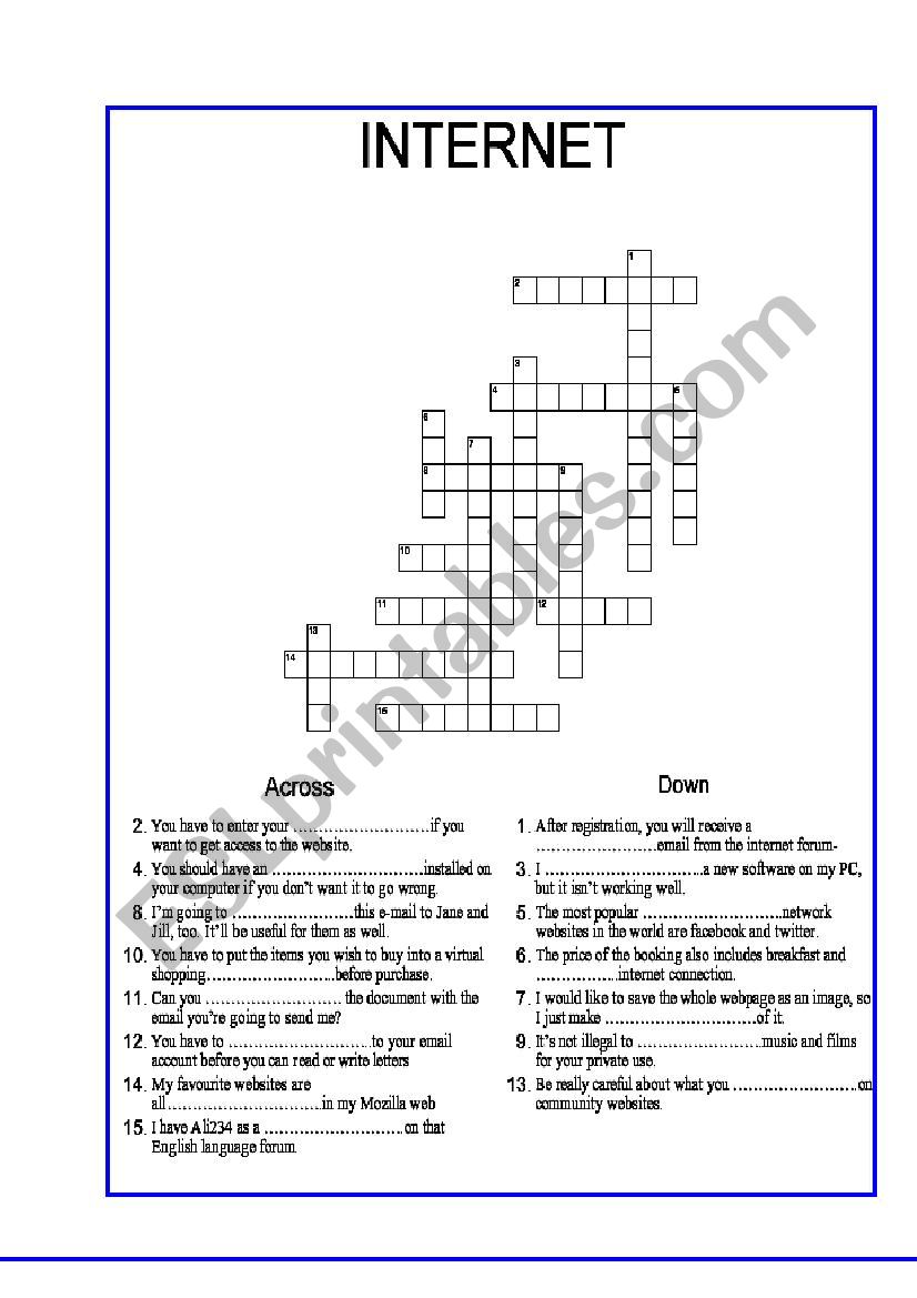 Internet Vocabulary (Crossword Edition)