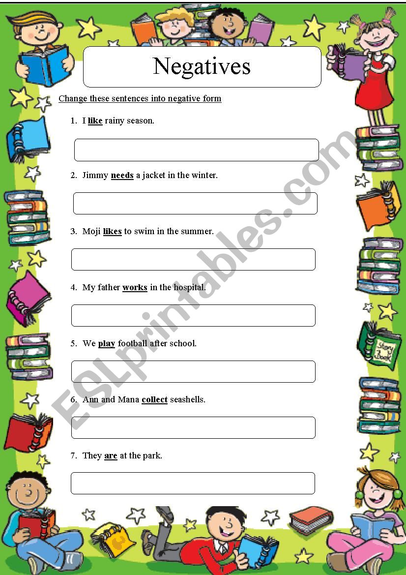 Negatives worksheet