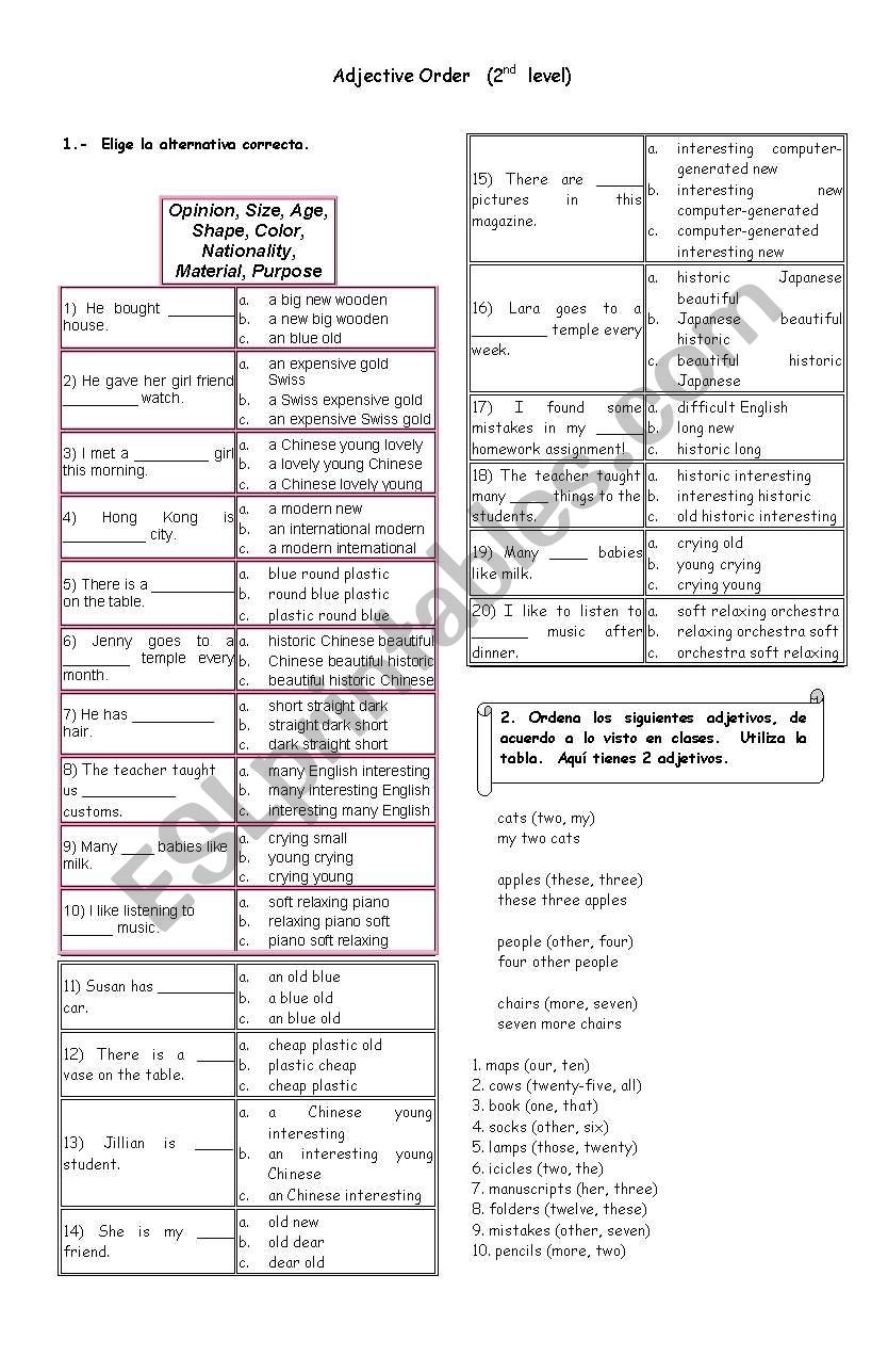 Adjective Order worksheet