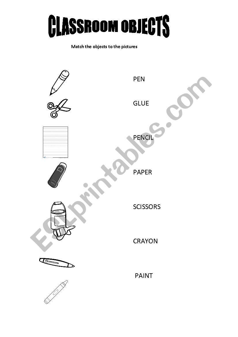 Classroom objects worksheet