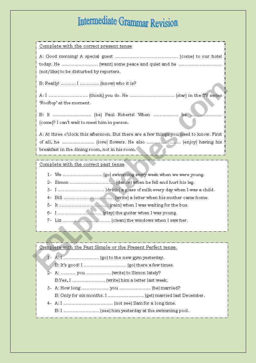 Intermediate Grammar Revision worksheet