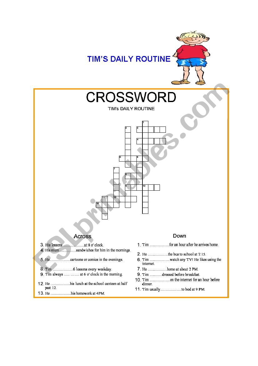 TimÂ´s Daily Routine (Crossword Puzzle)