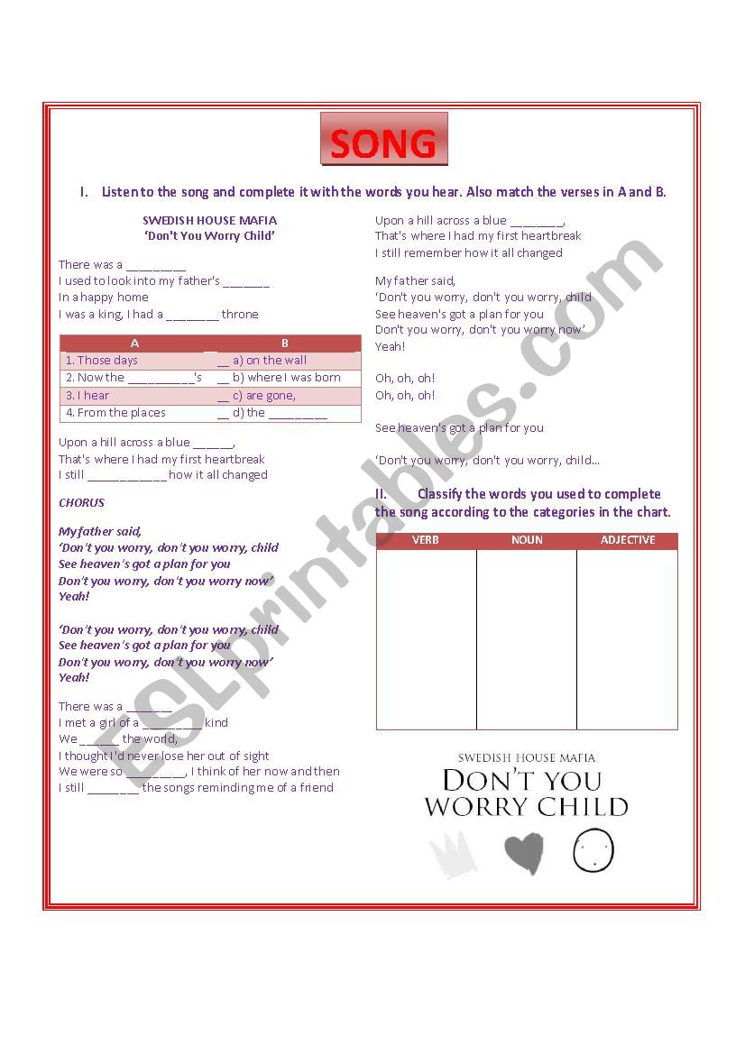 Dont you worry child song activity