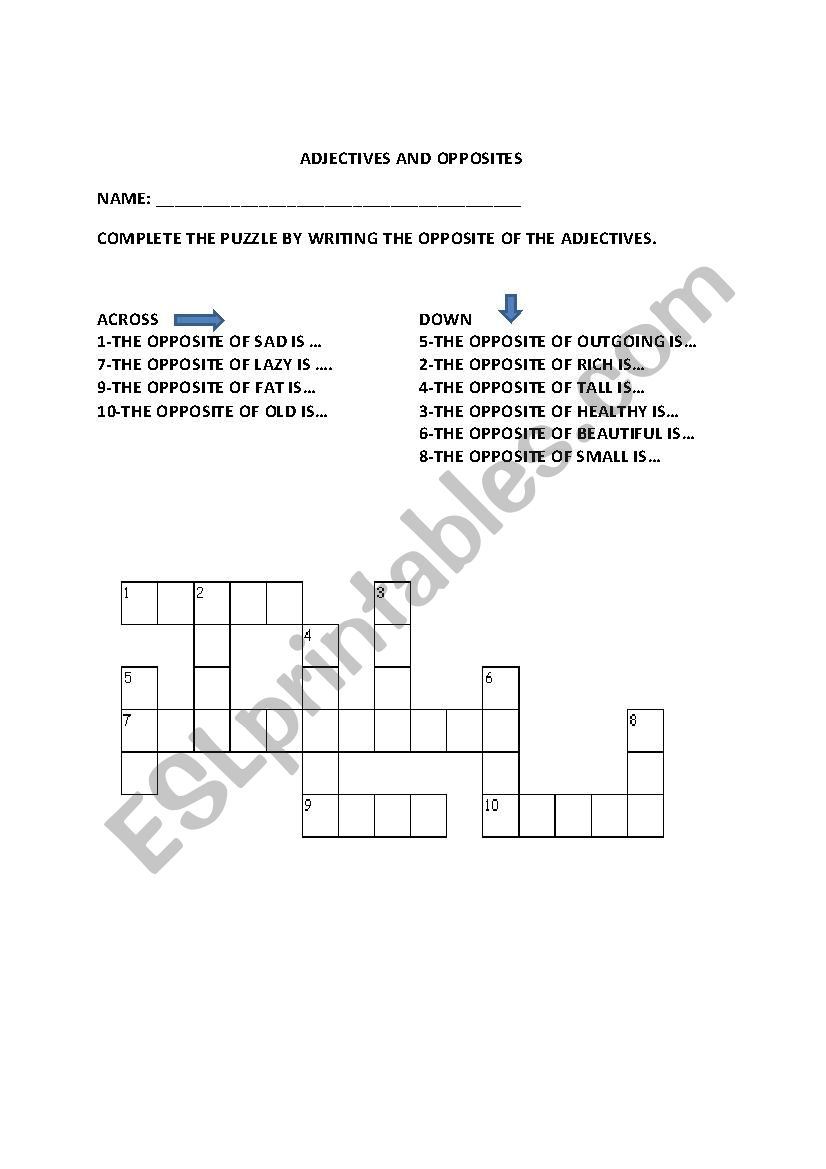 ADJECTIVES AND OPPOSITES worksheet