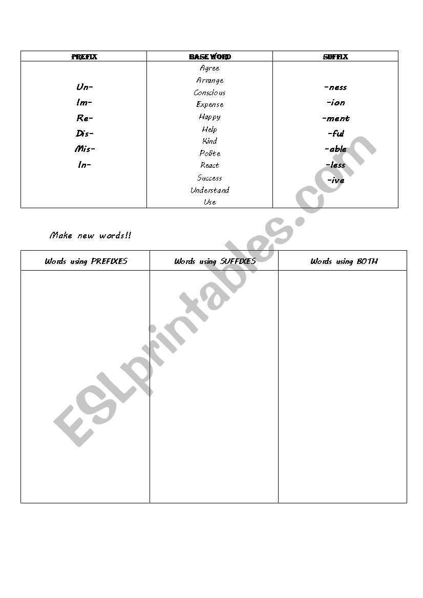 prefixes and suffixes worksheet