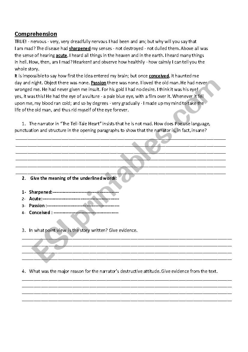 Comprehension worksheet