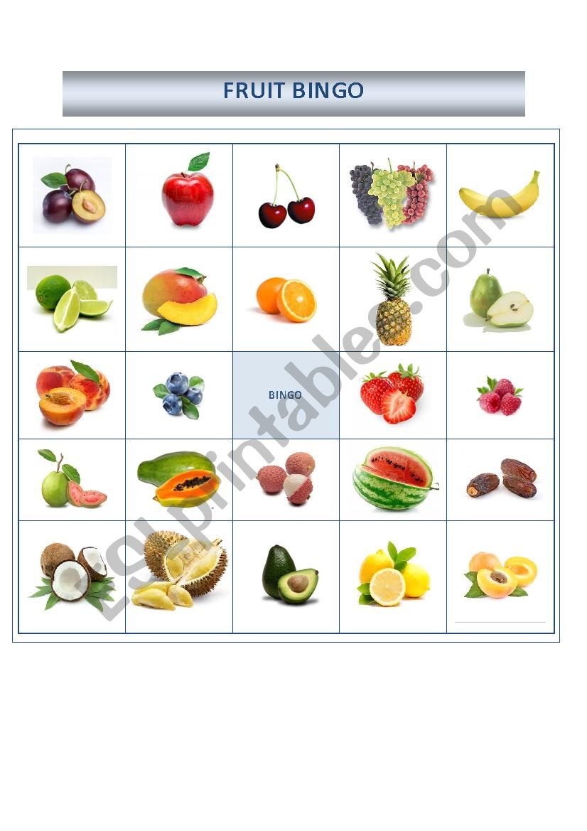 Fruits Bingo Free Printable