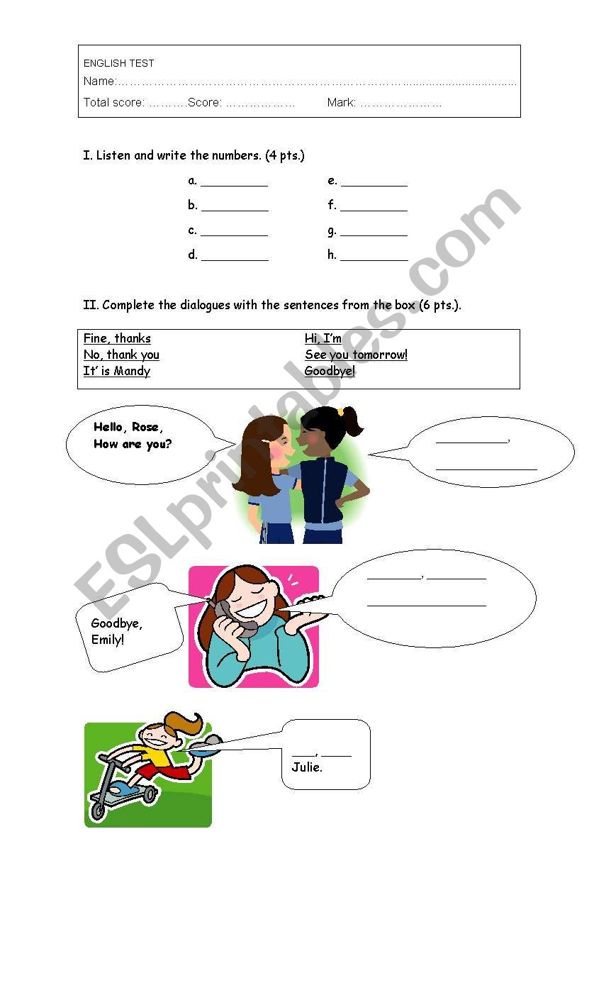 eNGLISH TEST worksheet