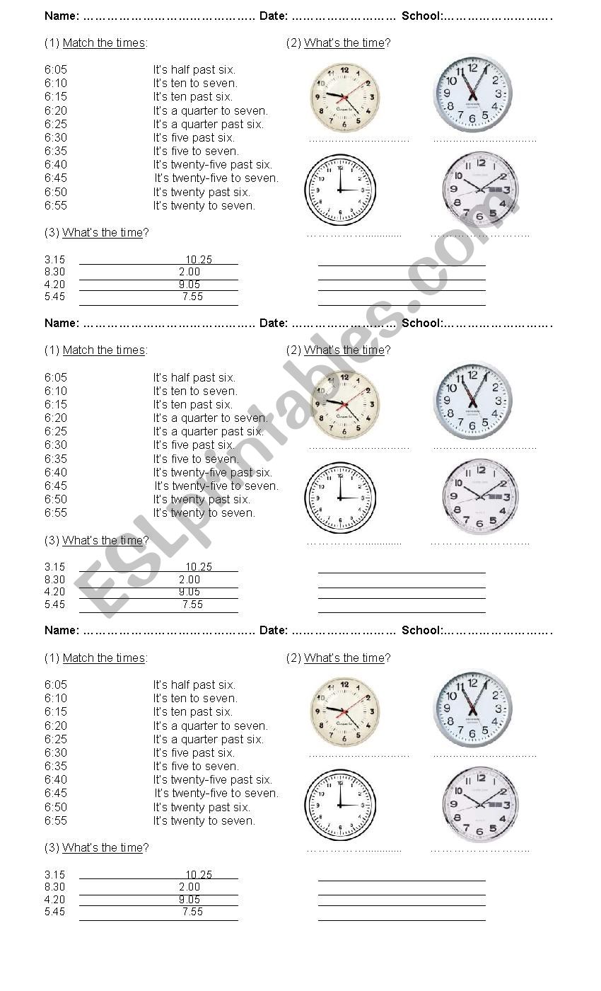 The Time test worksheet