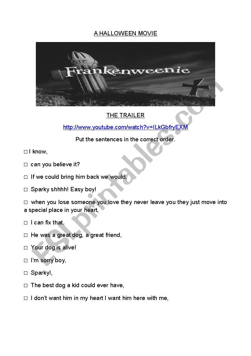 Frankenweenie the trailer worksheet
