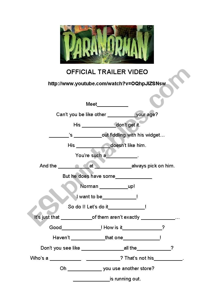 Paranorman trailer and clip worksheet