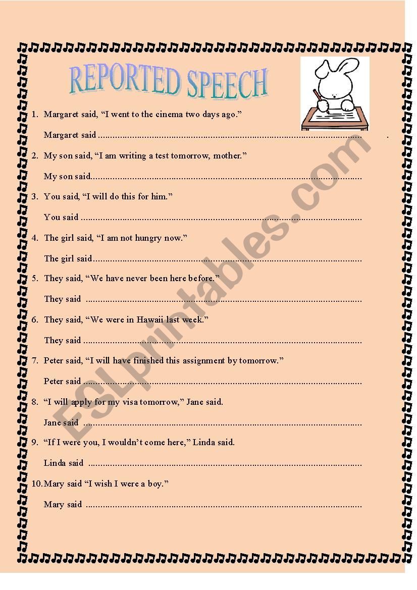 Reported Speech worksheet