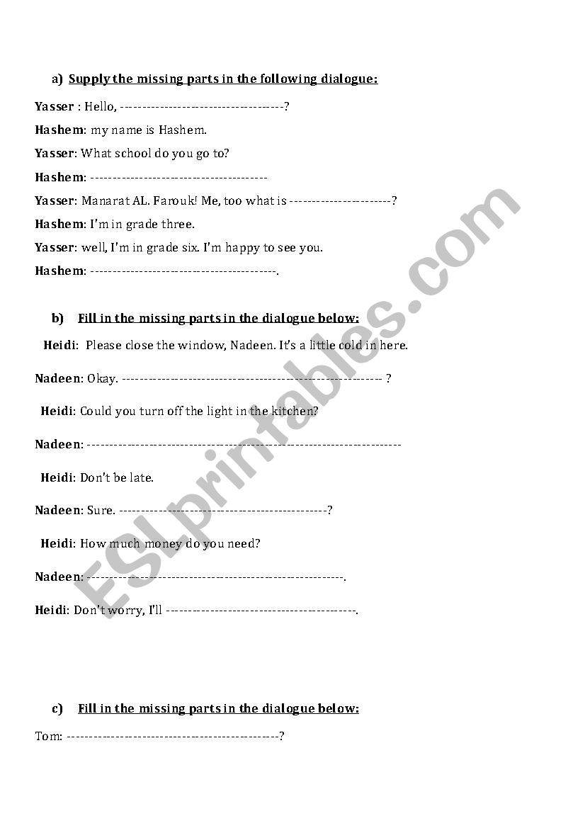 Dialogue worksheet