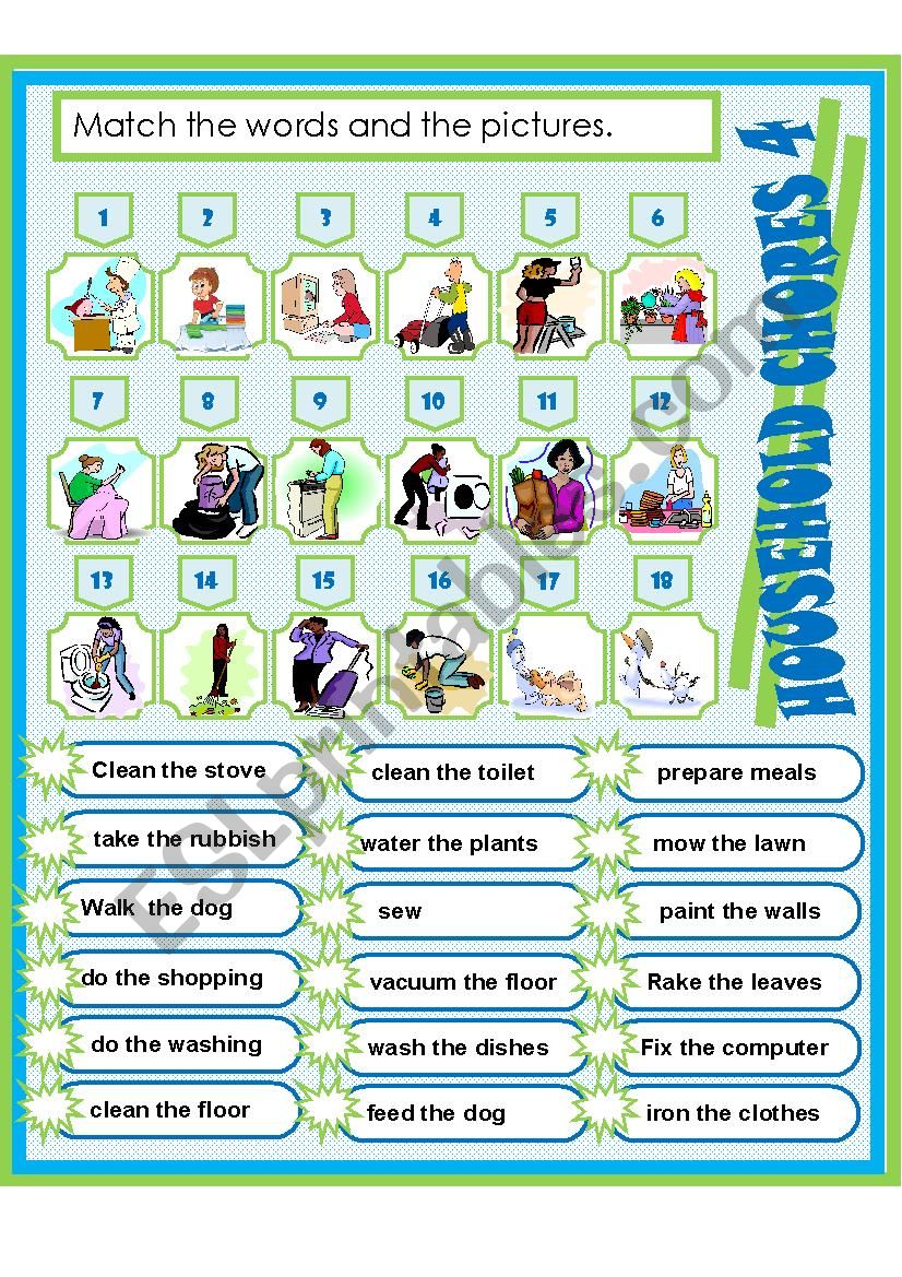 HOUSEHOLD CHORES 4 worksheet