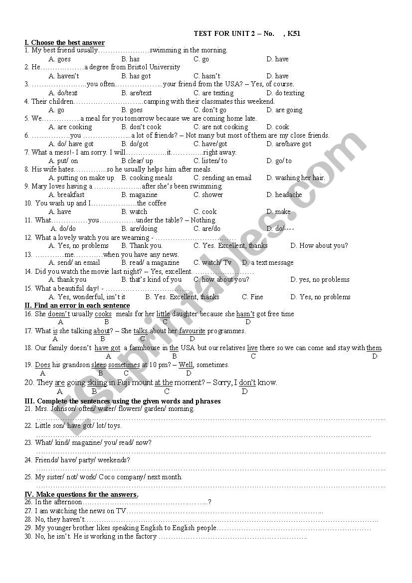 practice test for hew headway textbook