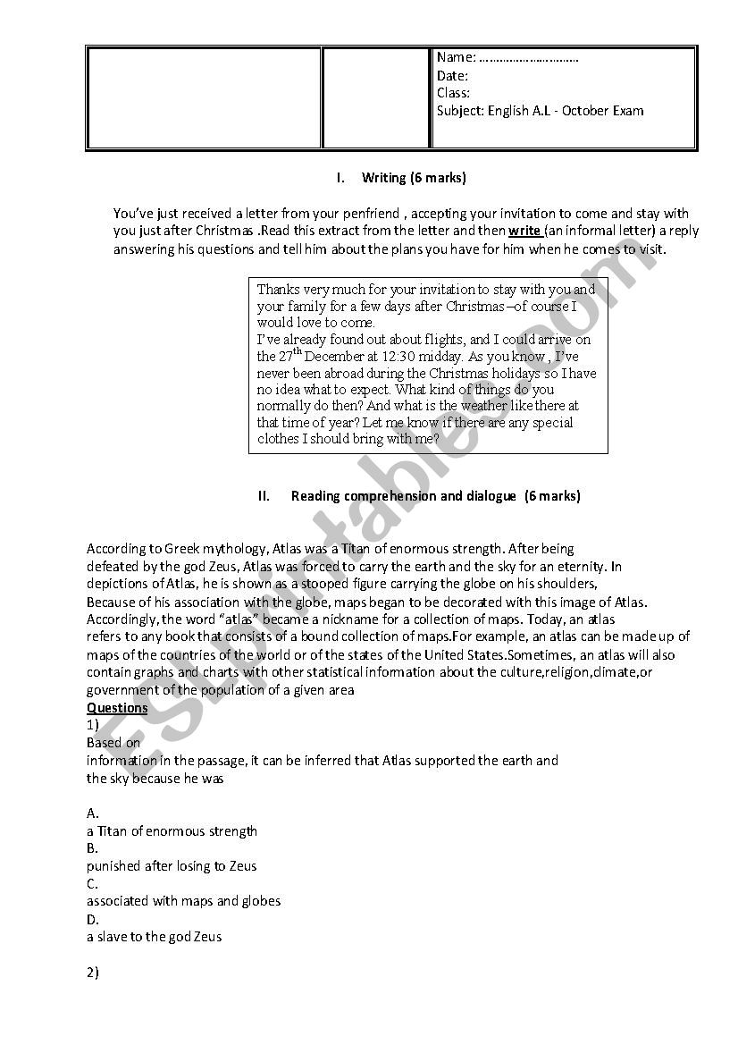 Test  worksheet