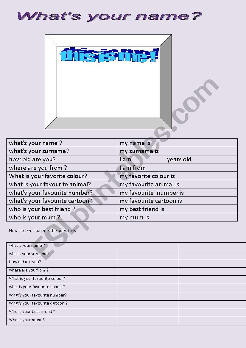 whats your name? worksheet