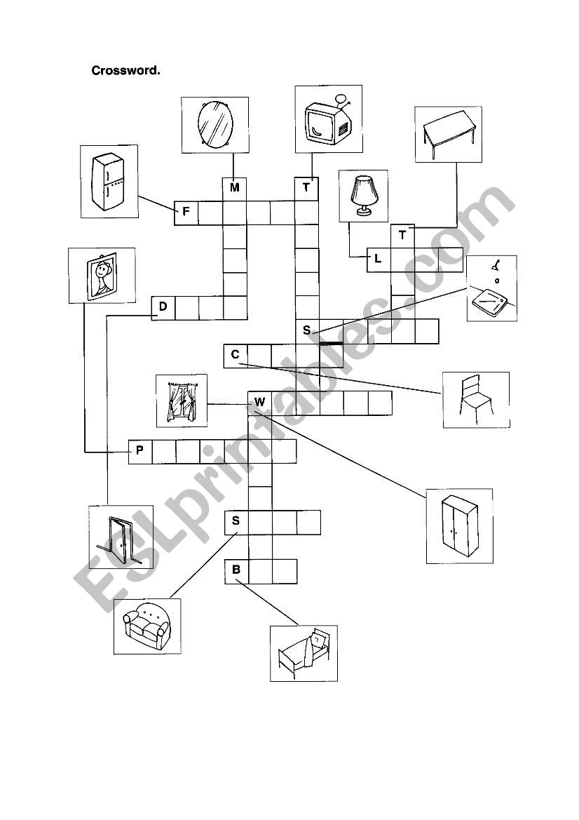 Furniture crossword worksheet