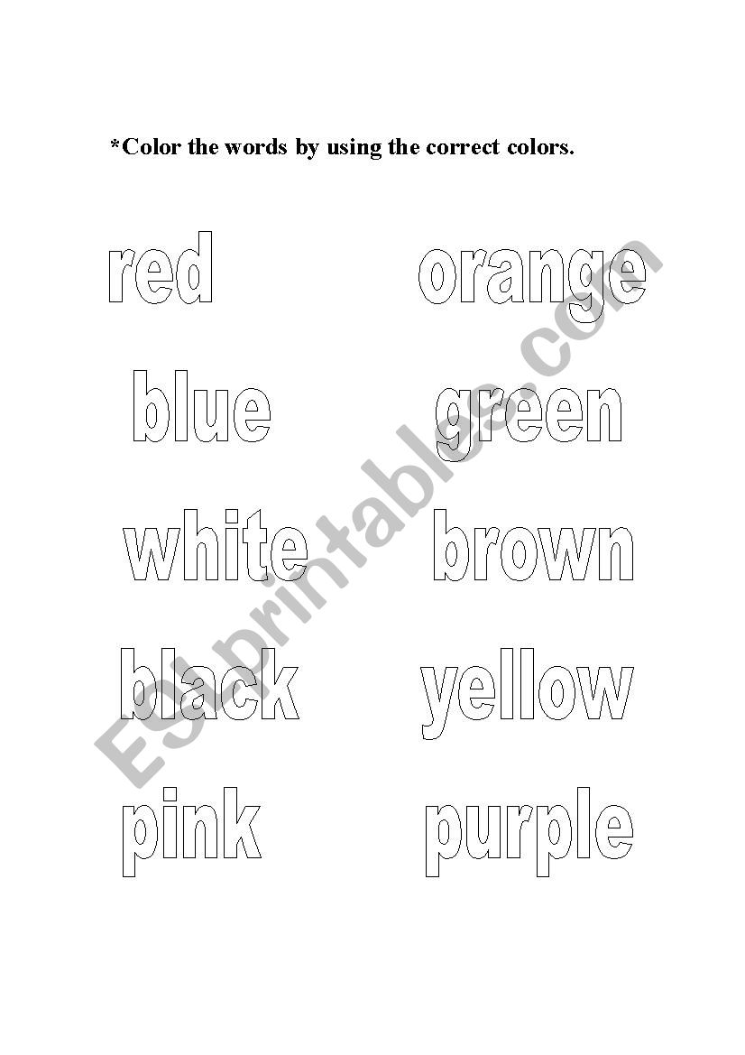 Color the words worksheet