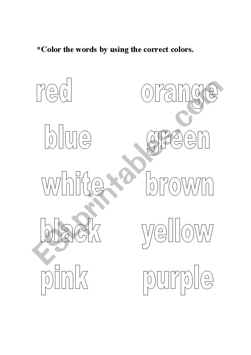 Color the words worksheet