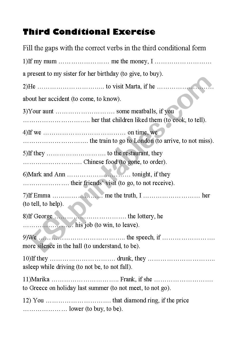 Third Conditional Exercise worksheet