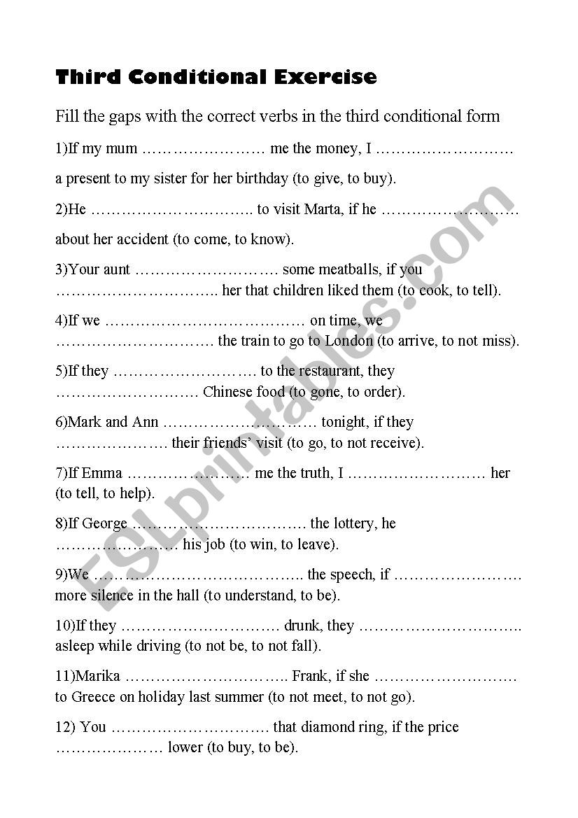 Third Conditional Exercise worksheet