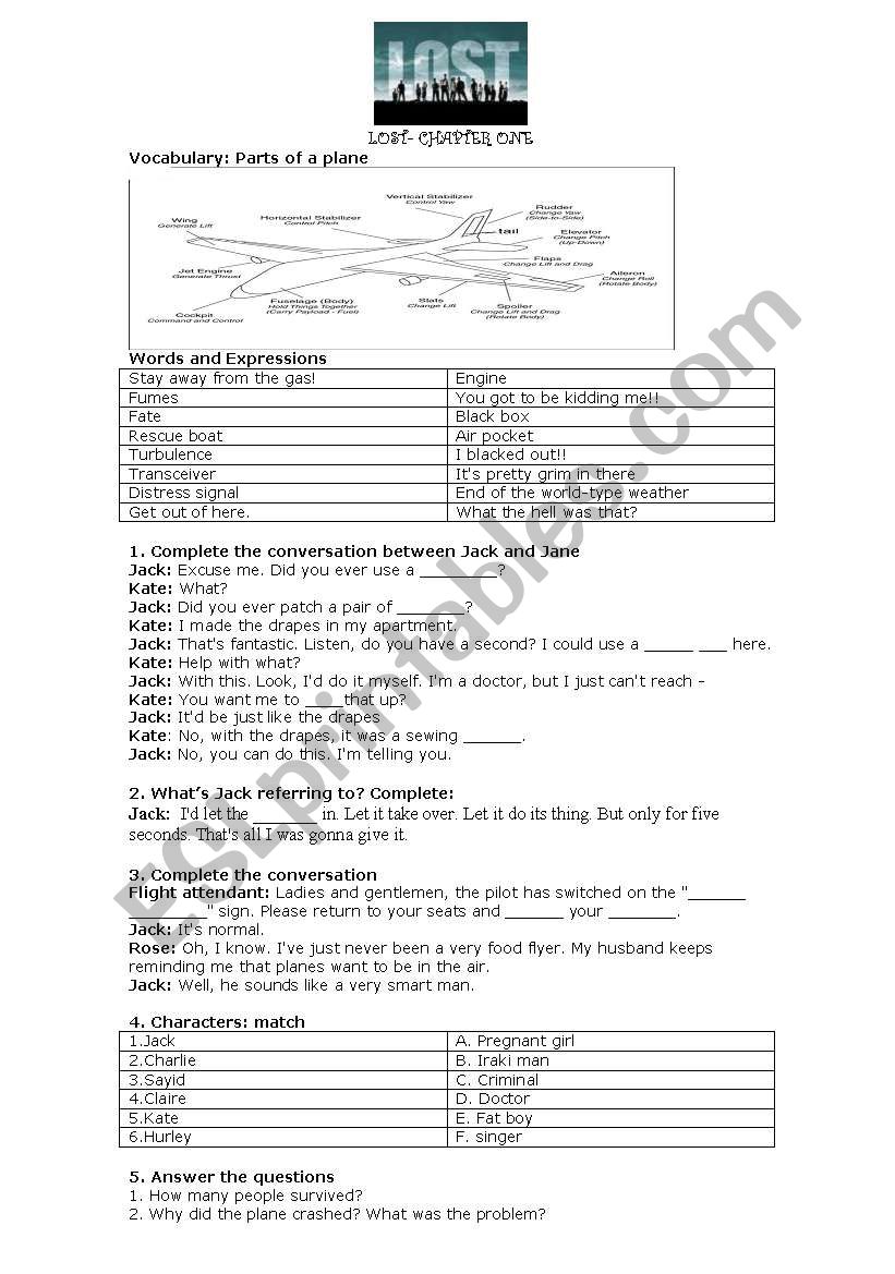 Lost episode one worksheet