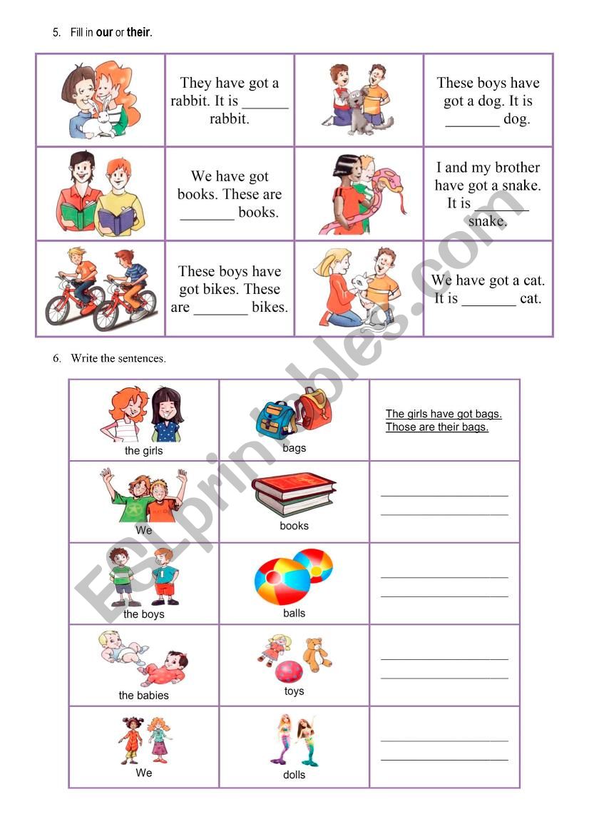 possessives our their worksheet