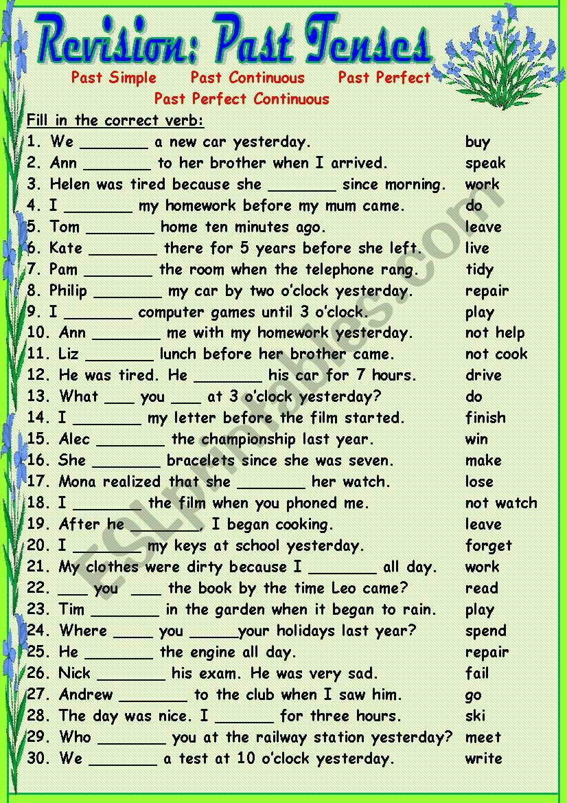 Revision: Past Tenses worksheet