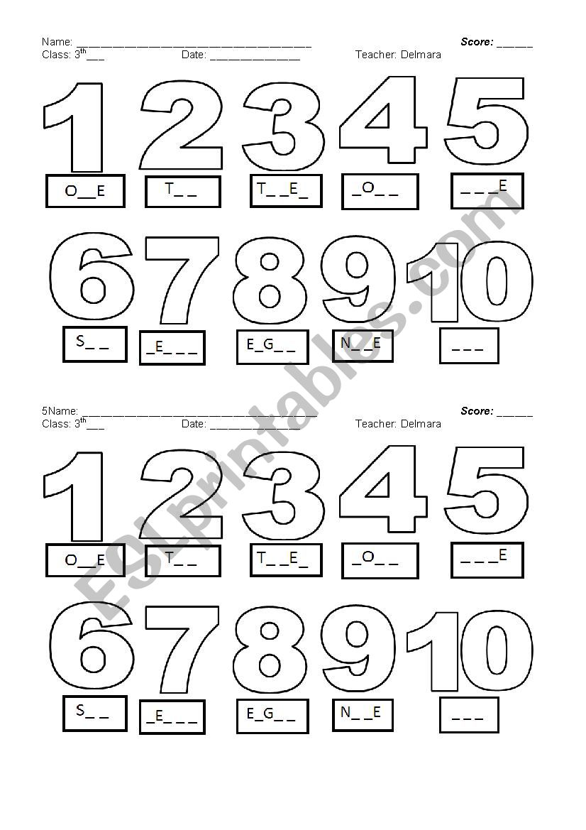 Numbers 1-10 worksheet