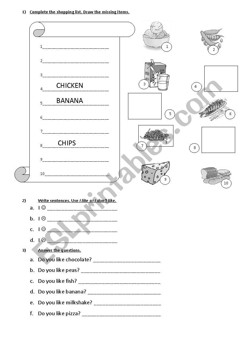 Food - Like - not like worksheet