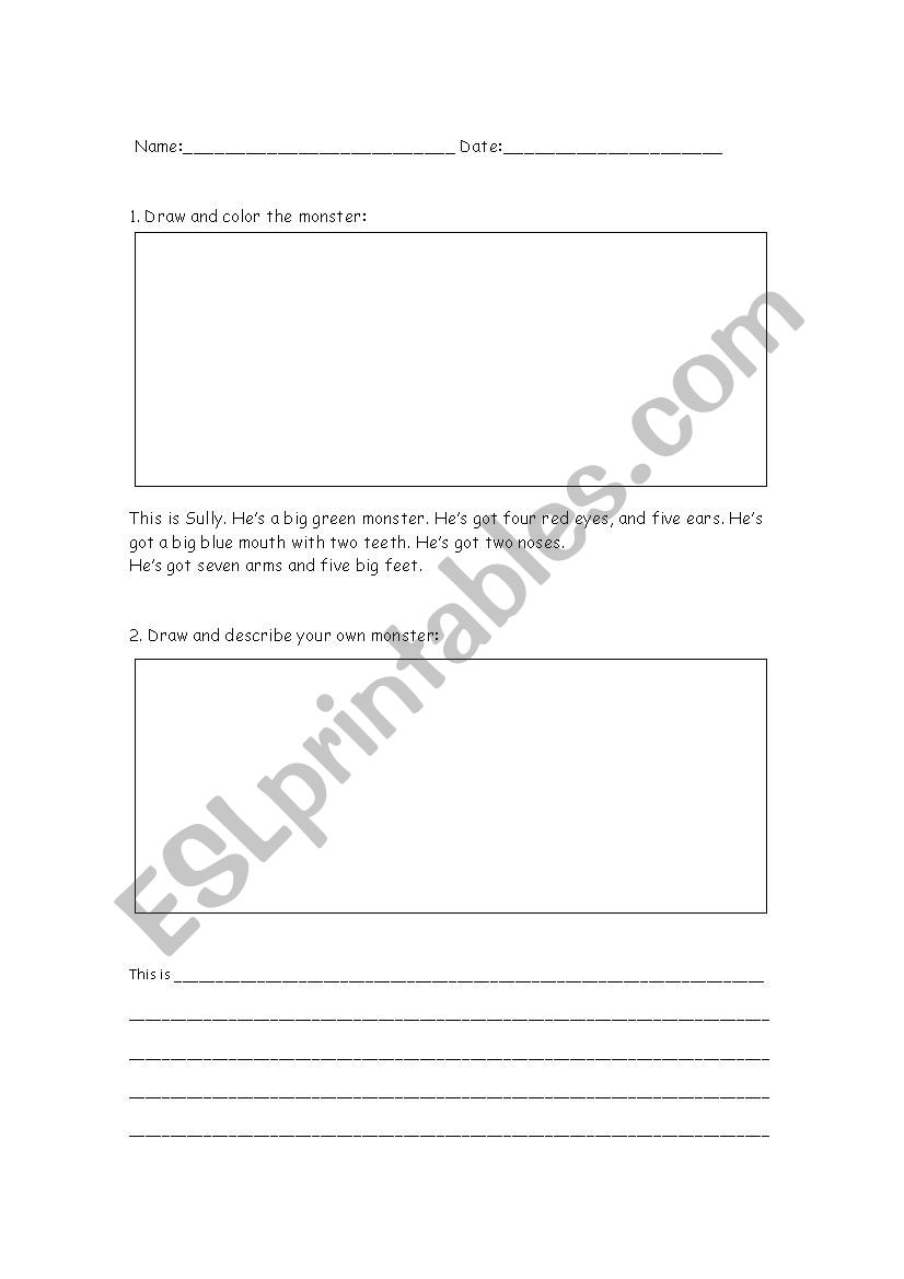 Describing monsters worksheet