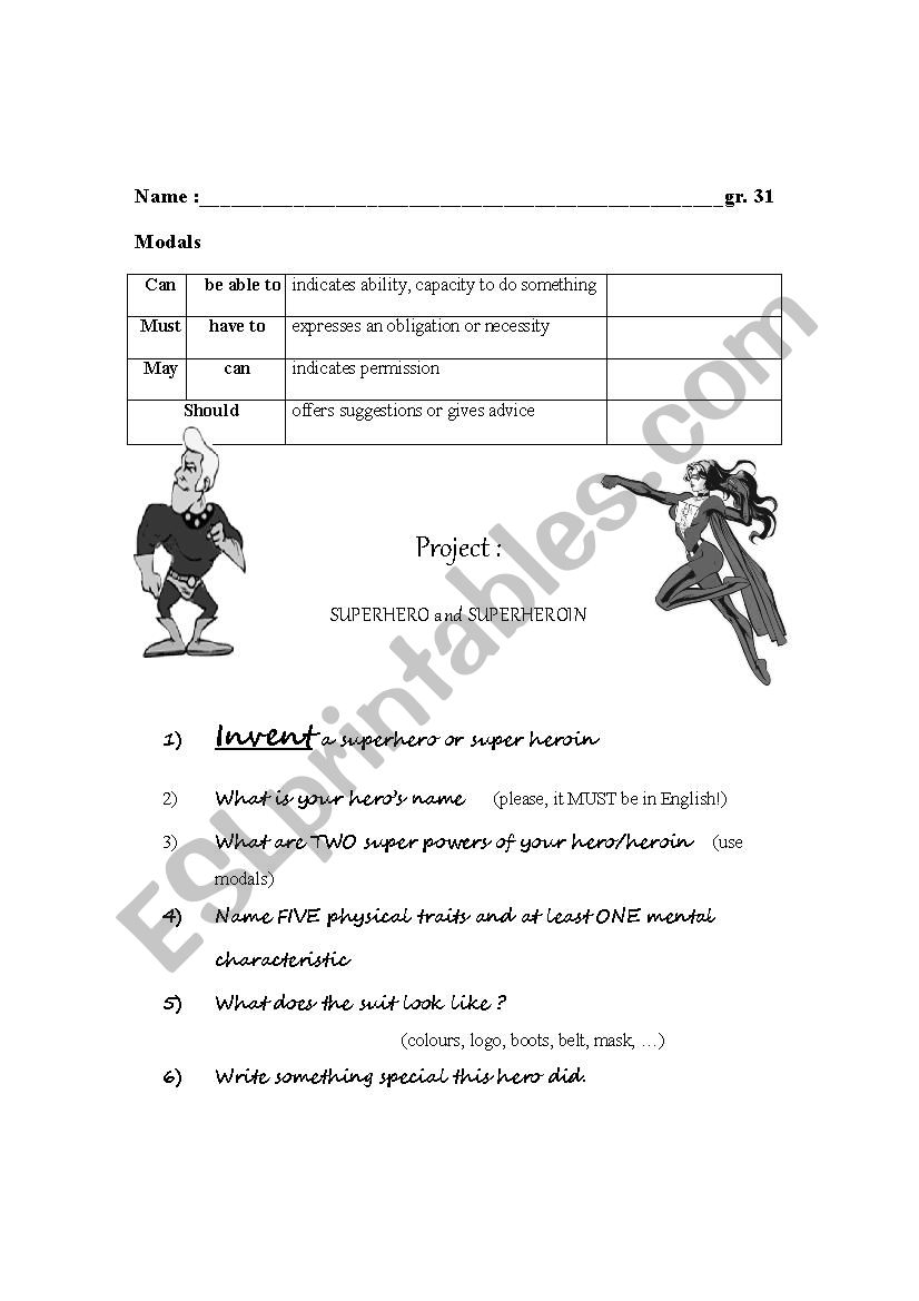 Create a Superhero worksheet